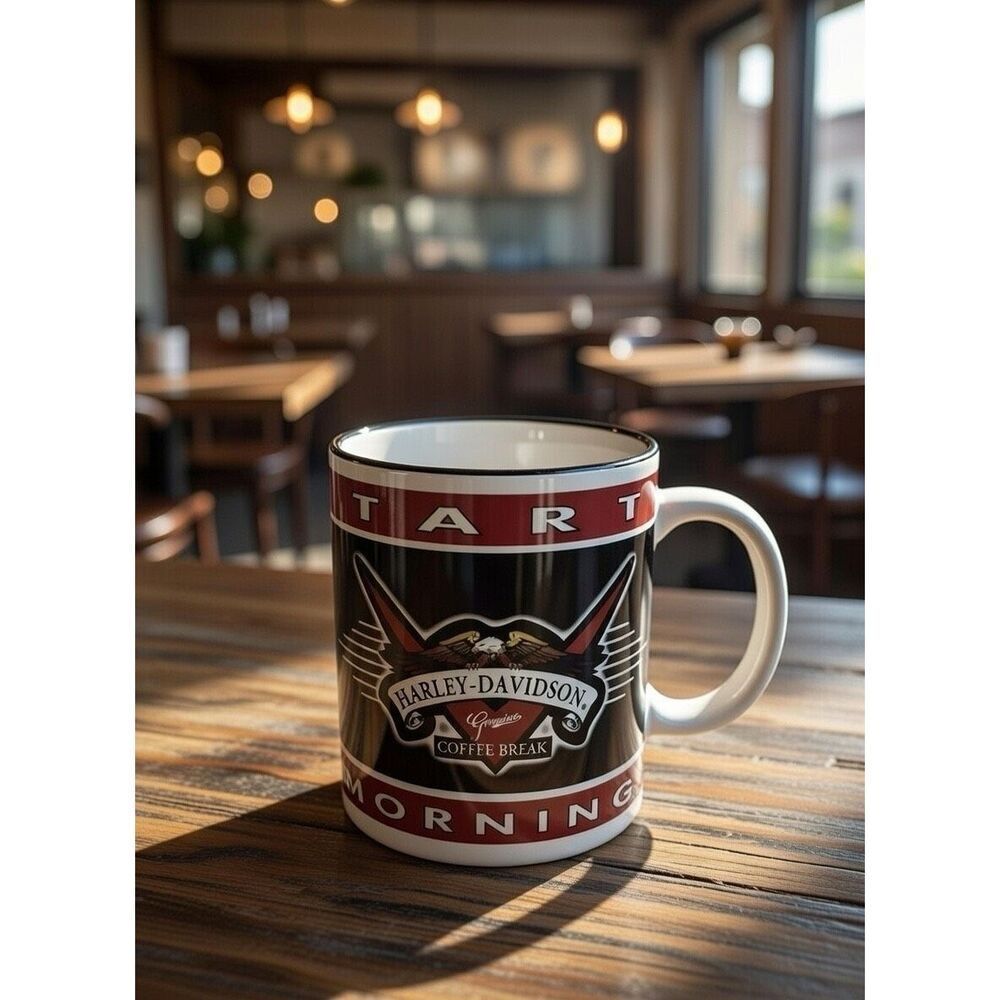 Harley Davidson Genuine Tea Coffee Break Mug 4" 1998 Kickstart Your Morning